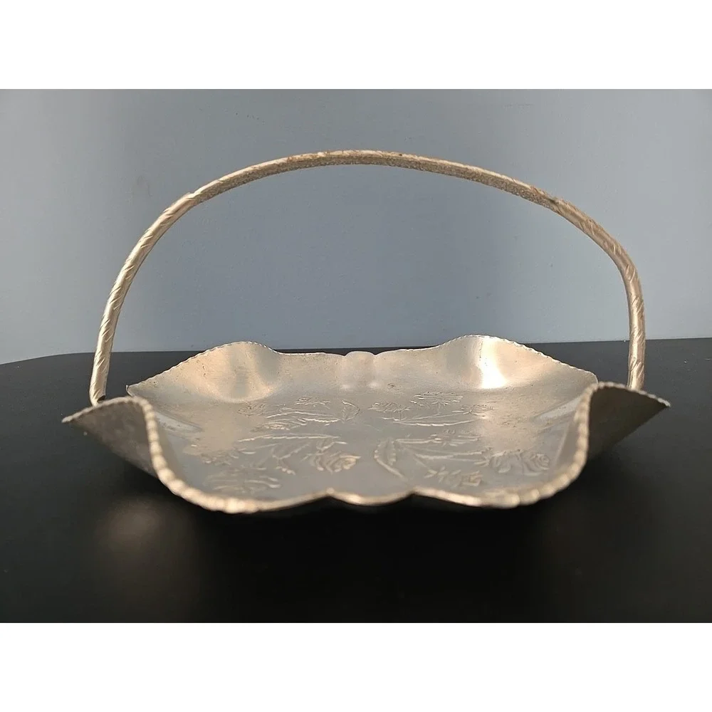 1940s FARBER & SHLEVIN Inc. Hand Wrought Aluminum Brides‎ Basket Thistle Vtg